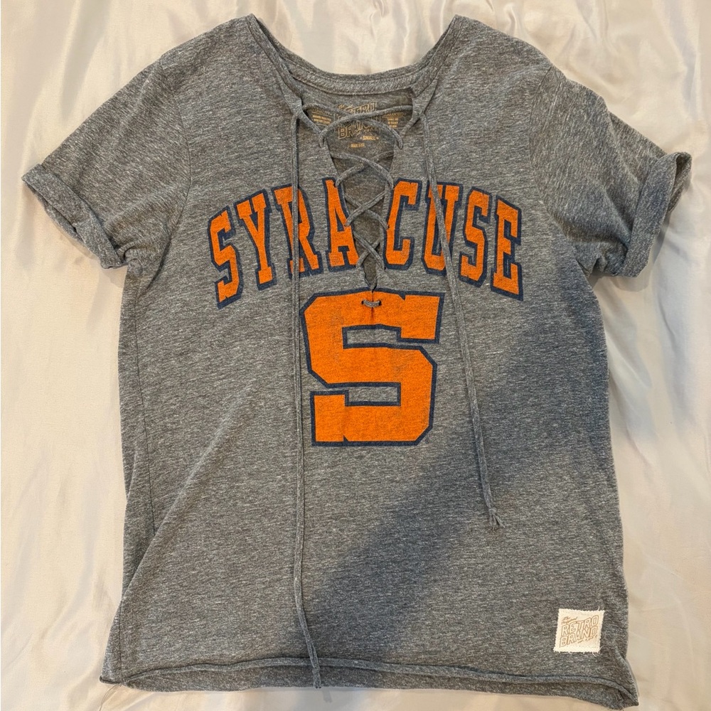 Syracuse Lace-Up Grey T-Shirt with Orange Lettering